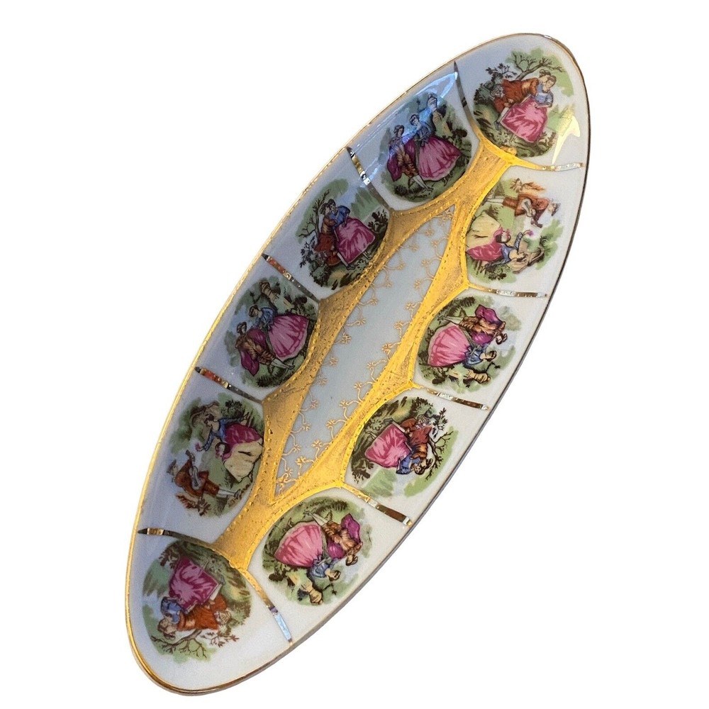 1940's Vintage Royal Vienna Oval Celery Relish Dish Courting Couple Scenes